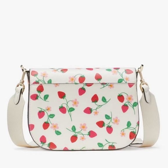 Kate Spade Madison Strawberry Vine Printed Saffiano Saddle Bag, Cream - Picture 2 of 12